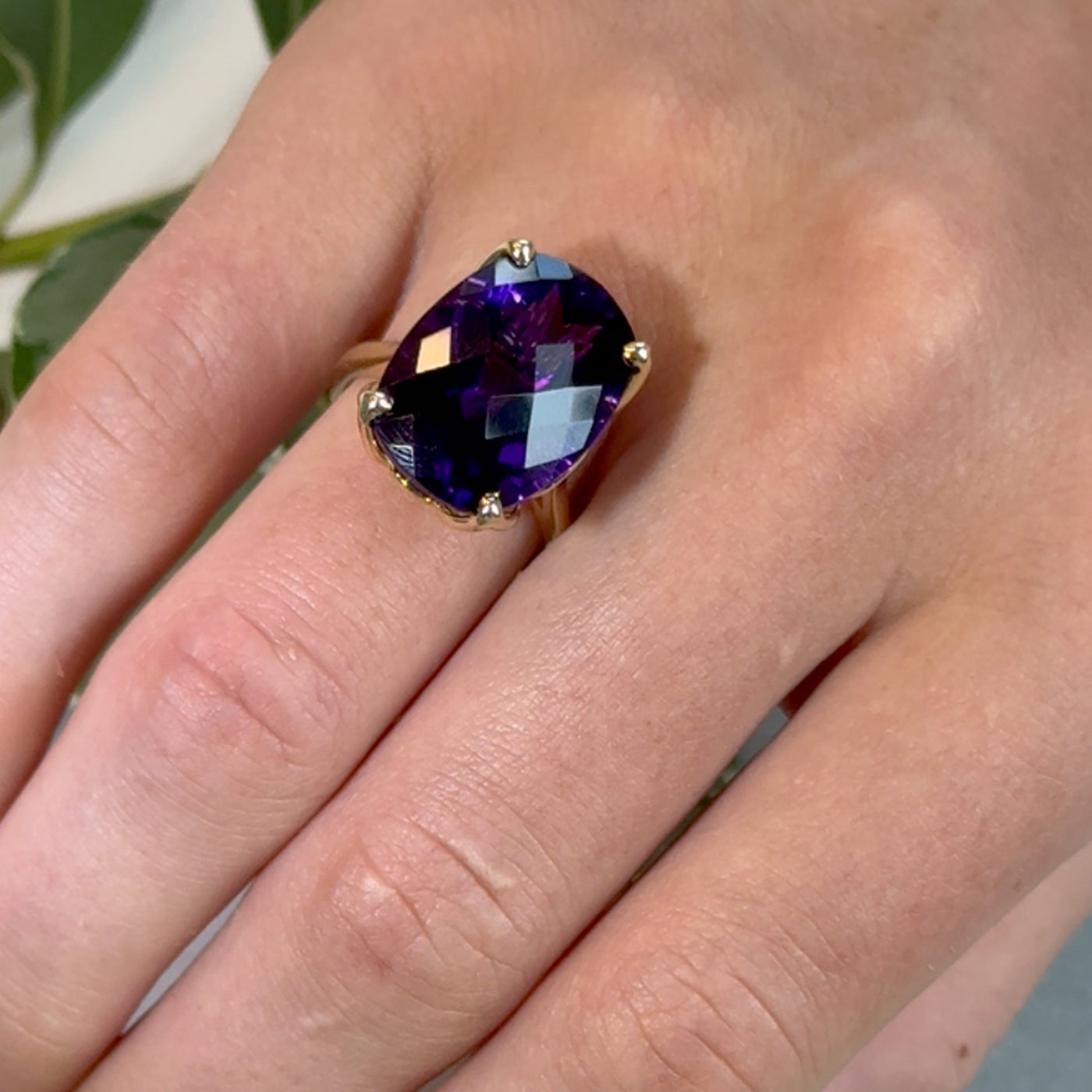 Amethyst Checkerboard Ring