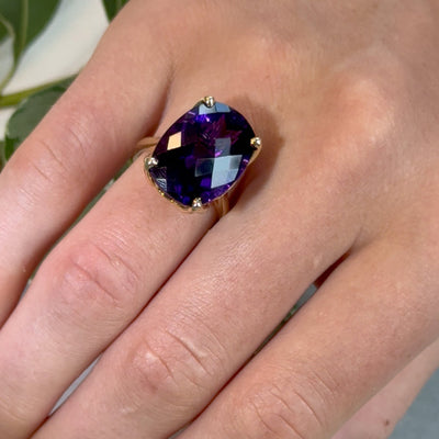Amethyst Checkerboard Ring
