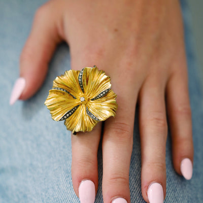 Silver & Gold Large Flower Ring
