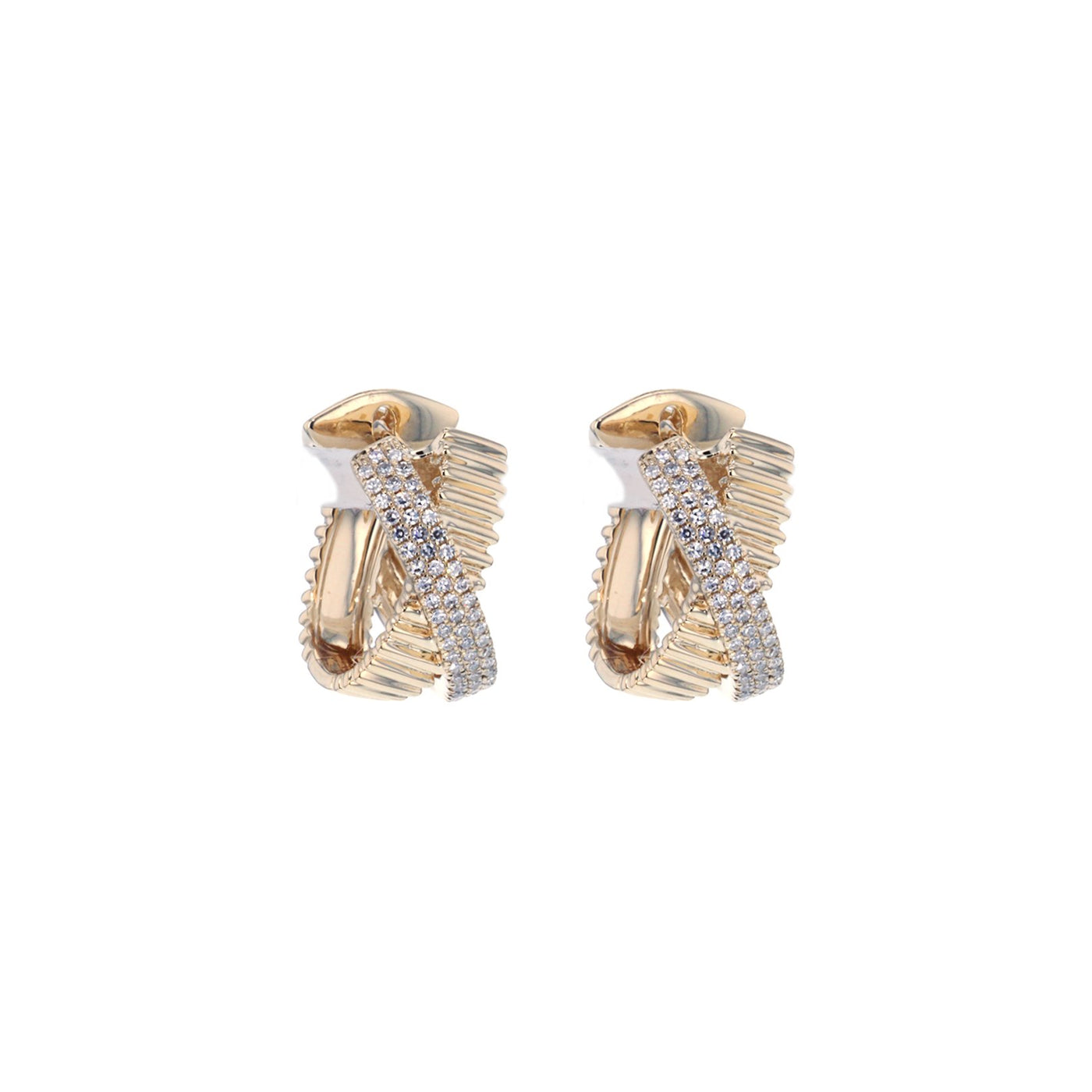 0.25 ctw Diamond Ribbed X Huggie Earrings