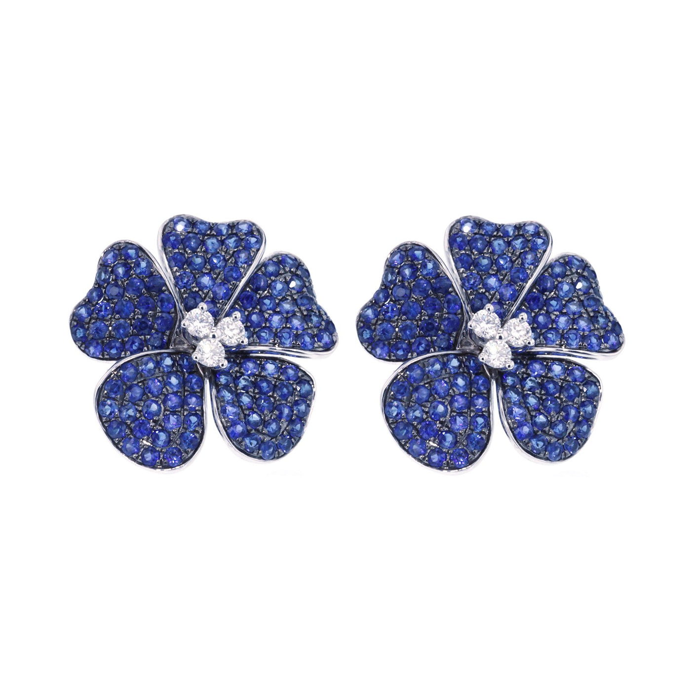 Blue Sapphire & Diamond Flower Earrings