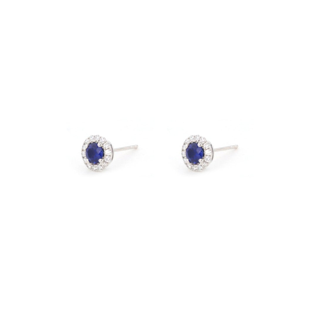 Blue Sapphire & Diamond Halo Earrings