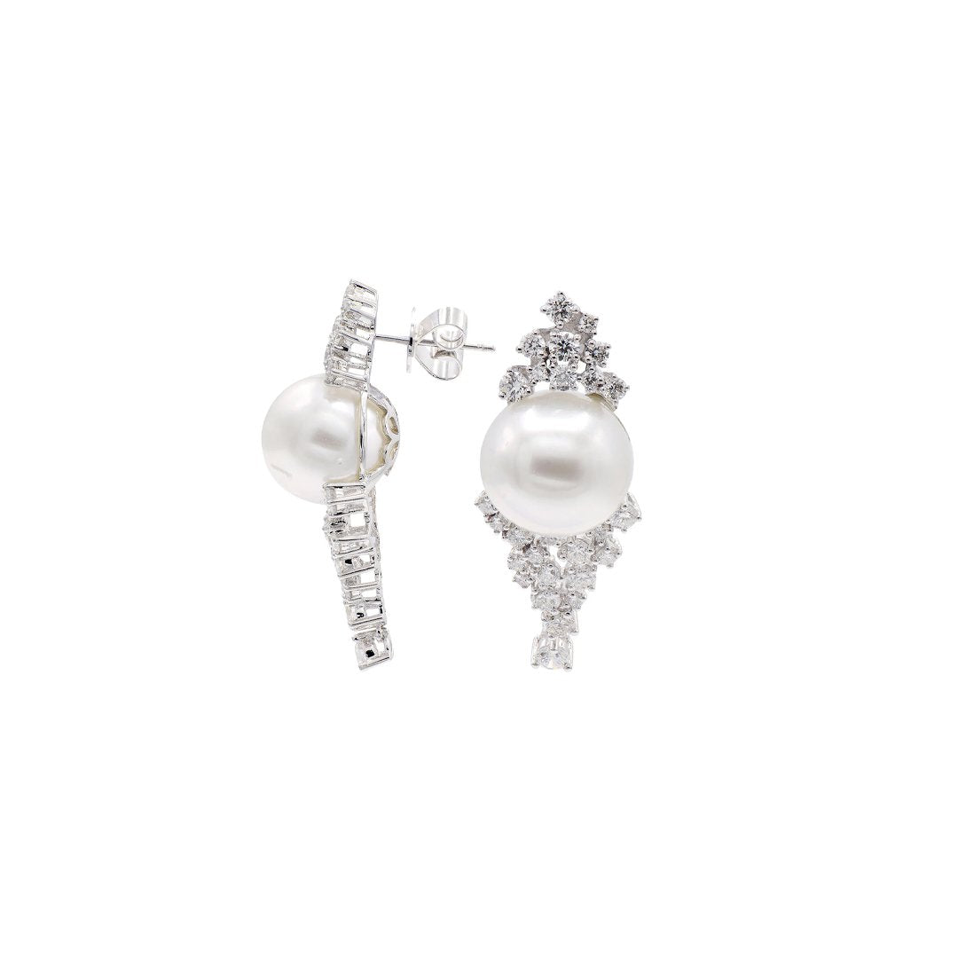 Pearl & Diamond Drop Earrings