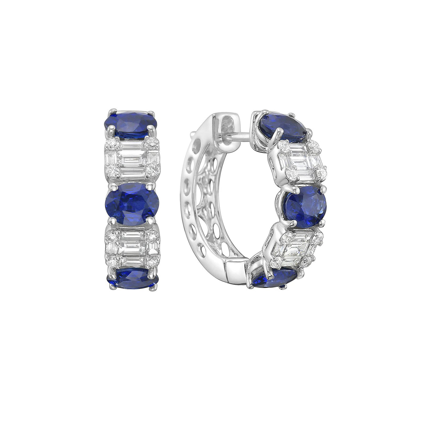 Blue Sapphire & Diamond Hoop Earrings