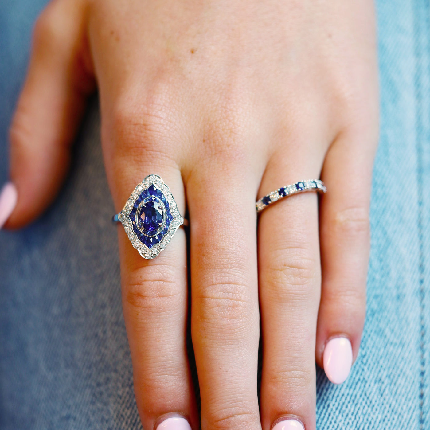 Blue Sapphire & Diamond Ring