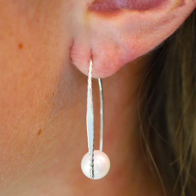 Pearl "Embrace" Hoop Silver Earrings