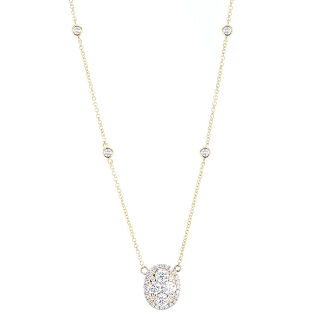 17+2" 0.68 ctw Diamond Oval Halo Cluster Necklace