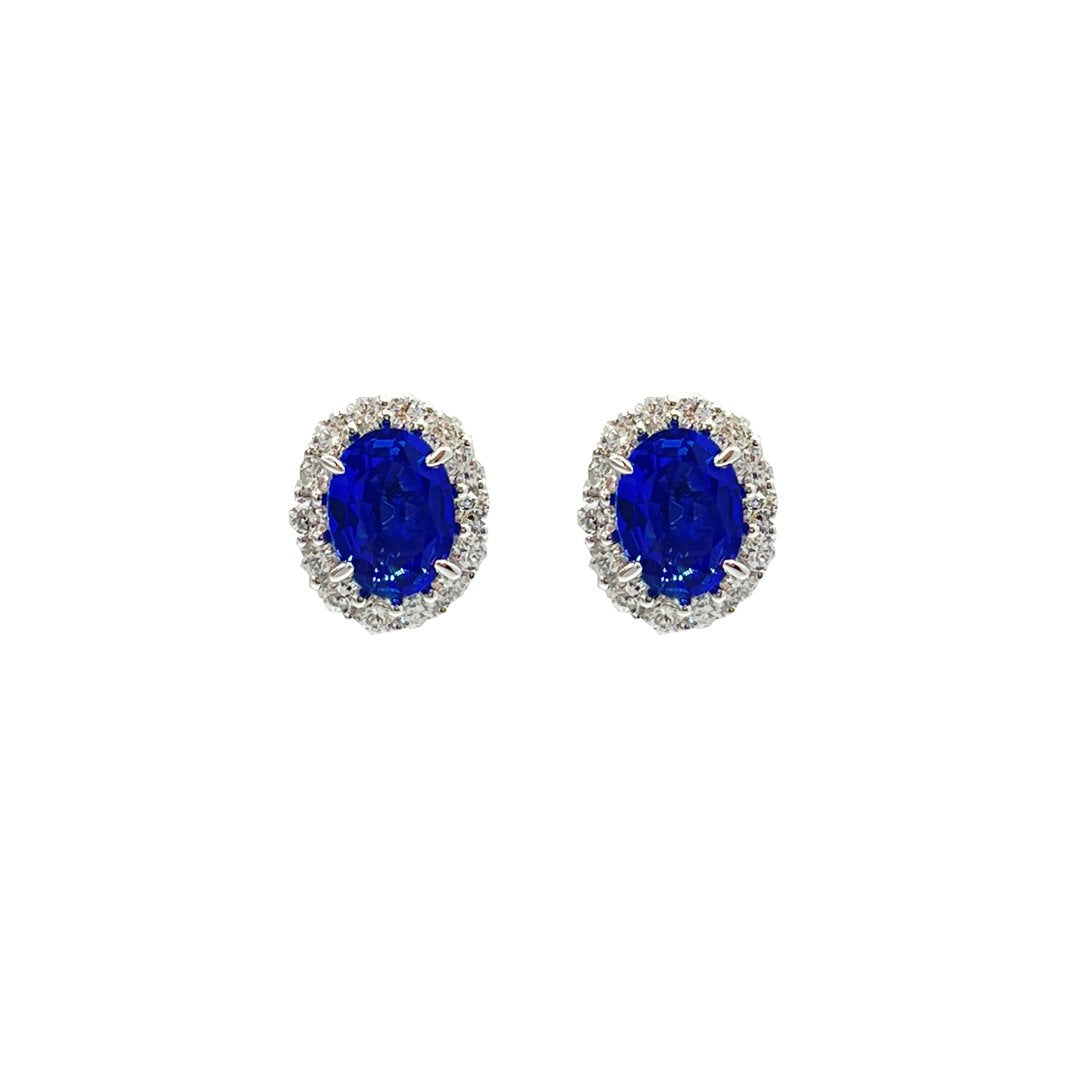 Blue Sapphire & Diamond Halo Earrings