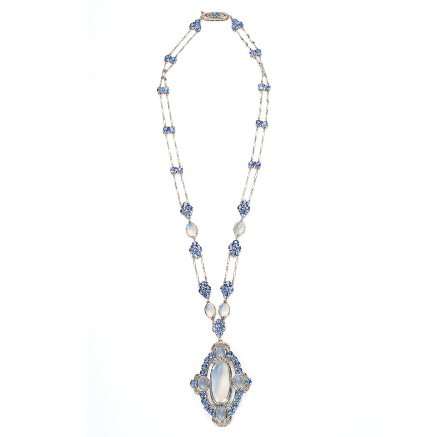 Sapphire & Moonstone Medallion Necklace