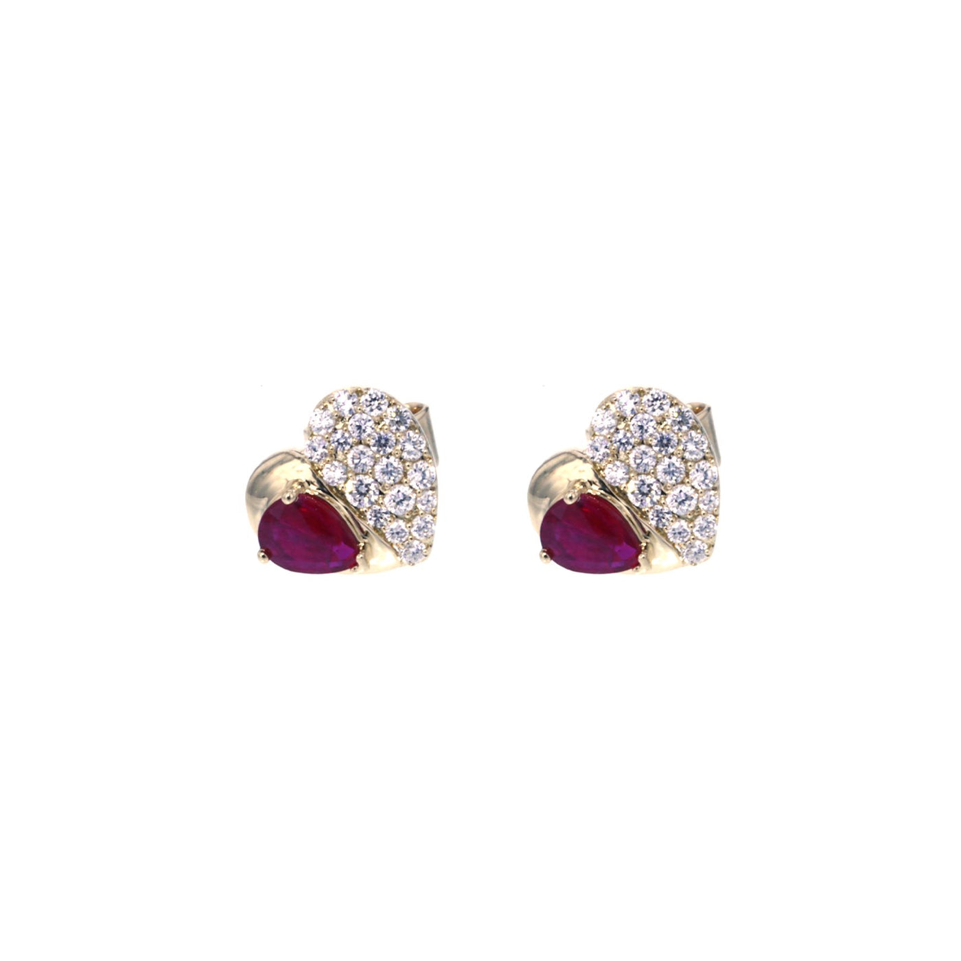 Ruby & Diamond Heart Stud Earrings