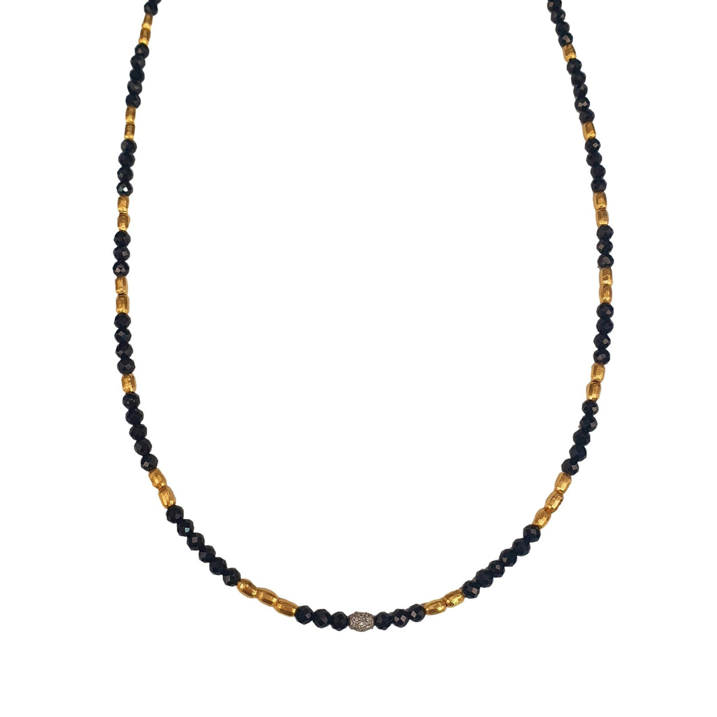 Diamond & Black Onyx Bead Necklace
