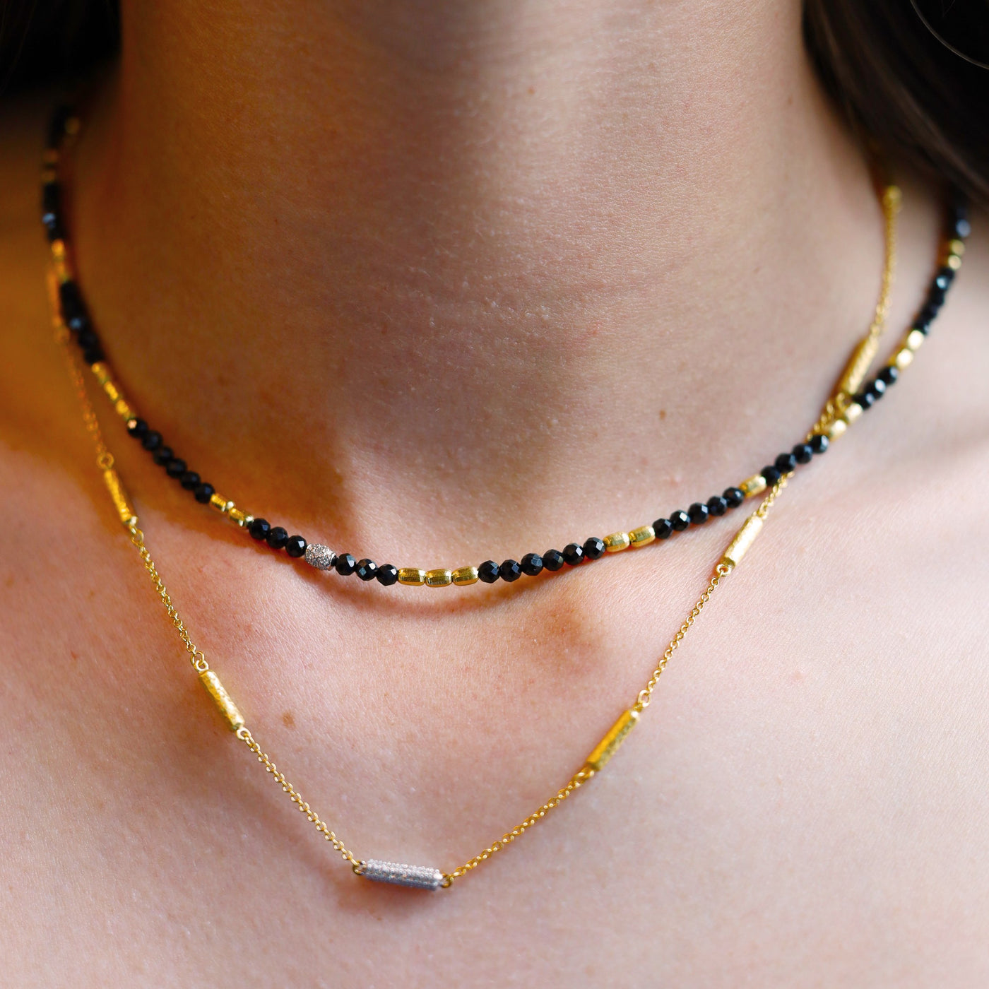 Diamond & Black Onyx Bead Necklace