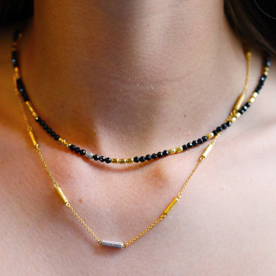 Diamond & Black Onyx Bead Necklace