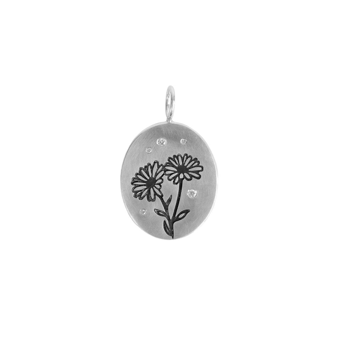 Silver Oval Daisies Pendant