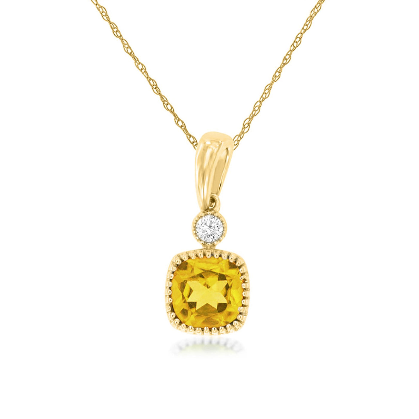 Citrine & Diamond Halo Pendant Necklace