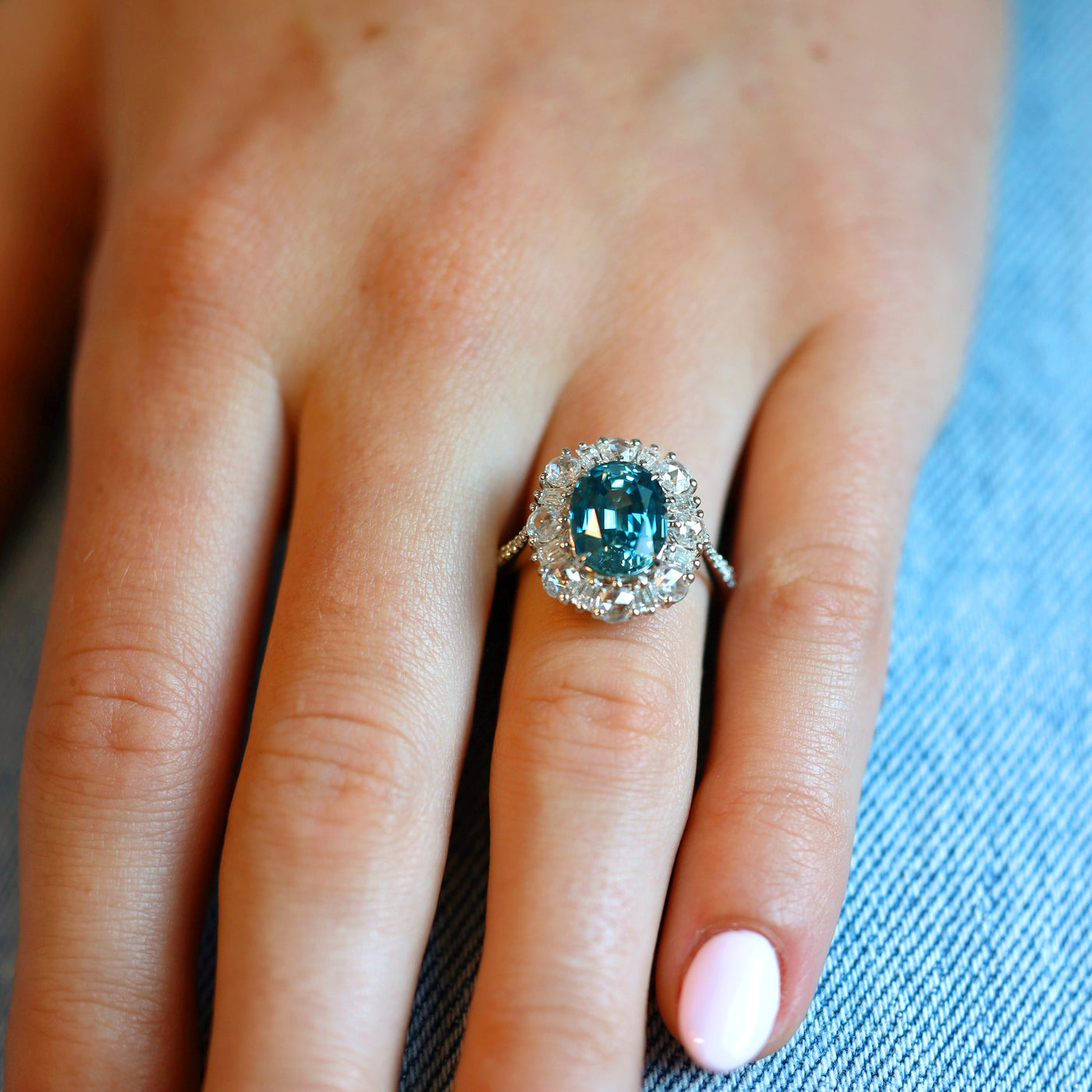 Blue Zircon & Diamond Ring