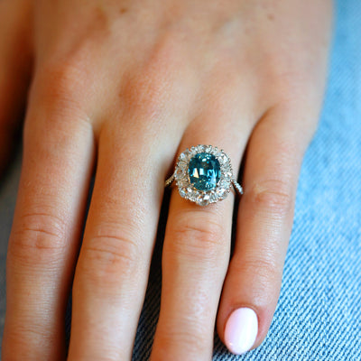 Blue Zircon & Diamond Ring