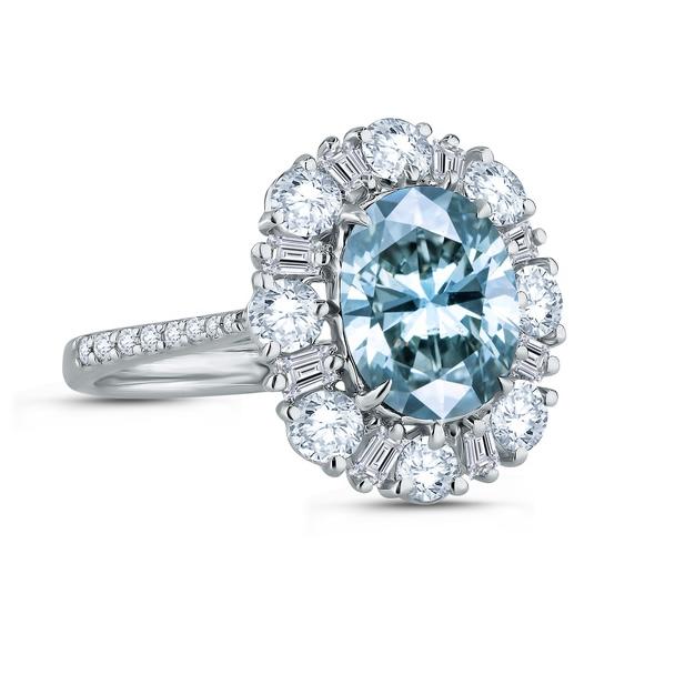 Blue Zircon & Diamond Ring