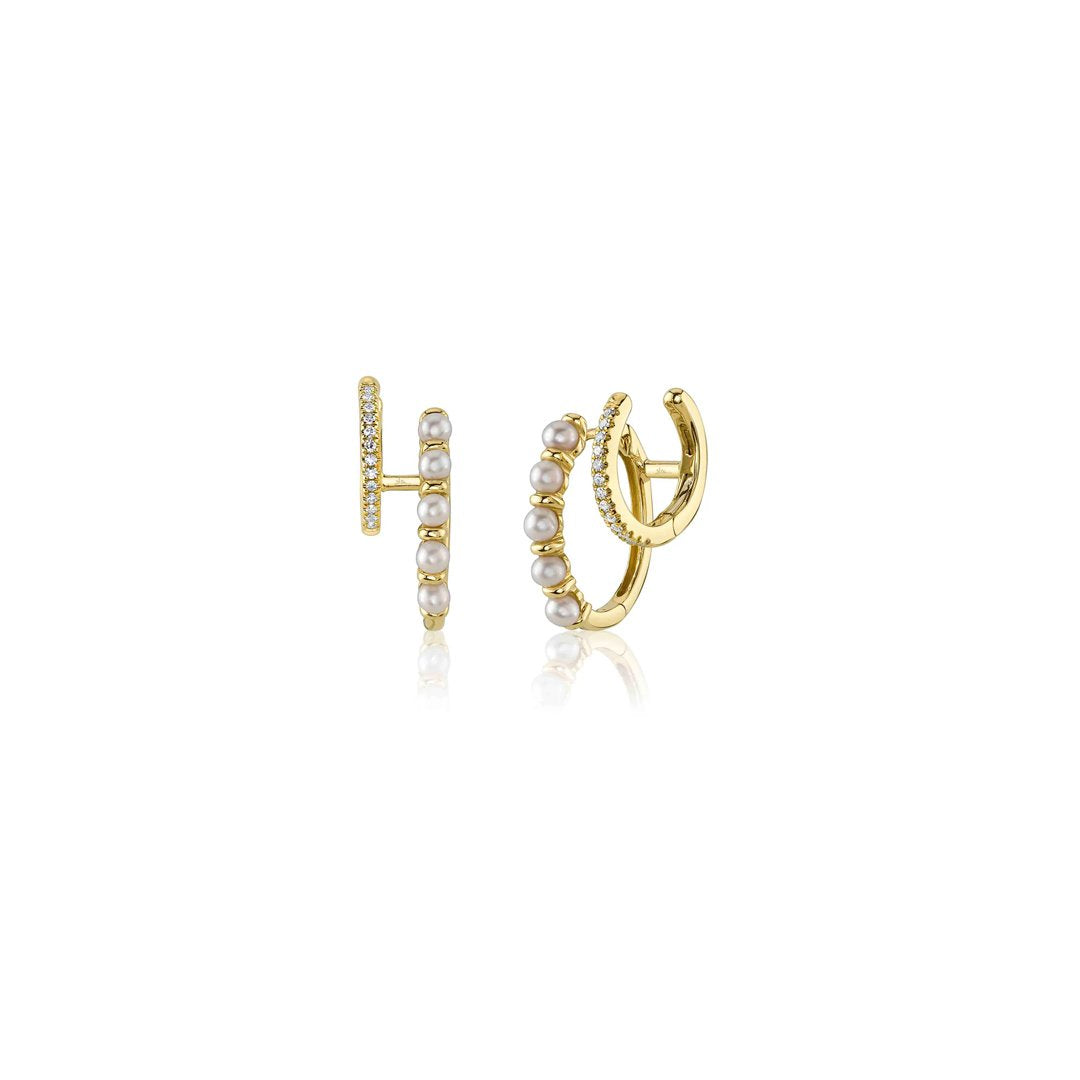 Pearl & Diamond Huggie Earrings