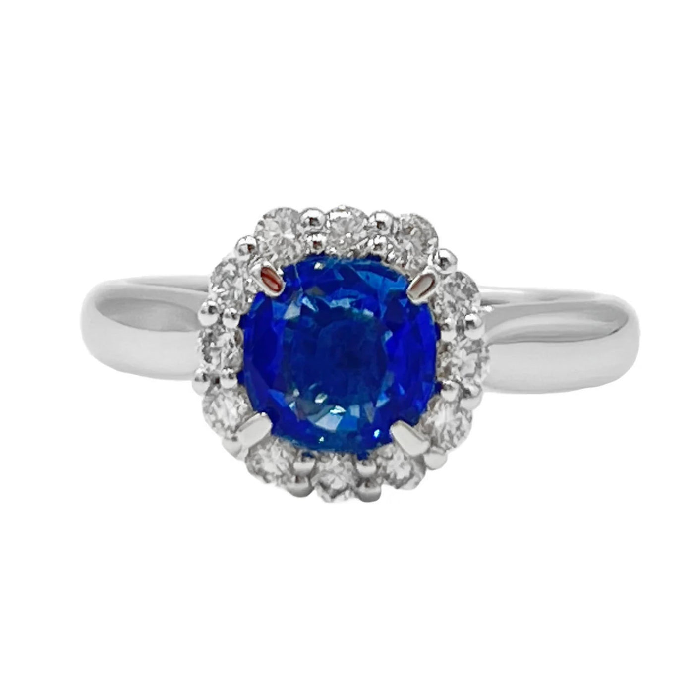 Blue Sapphire & Diamond Halo Ring