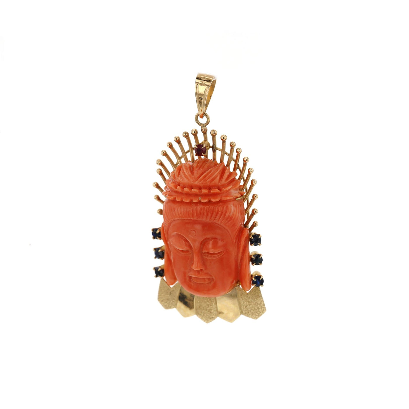 2" Carved Coral Guanyin Pendant