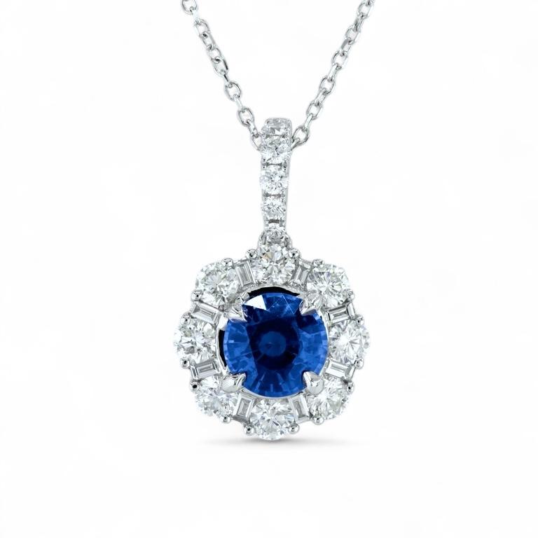Blue Sapphire & Diamond Pendant Necklace