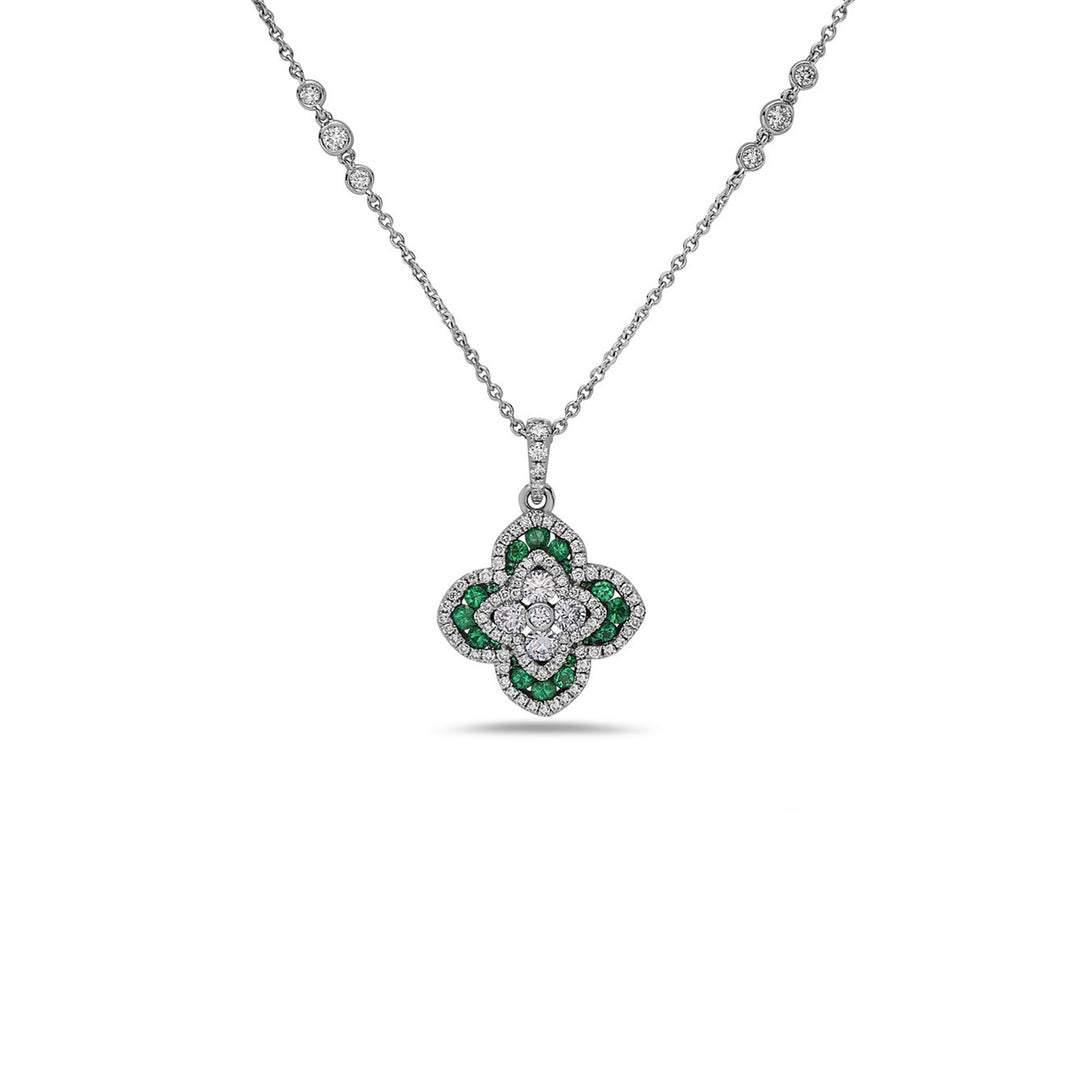 17" Emerald & Diamond Pendant Necklace