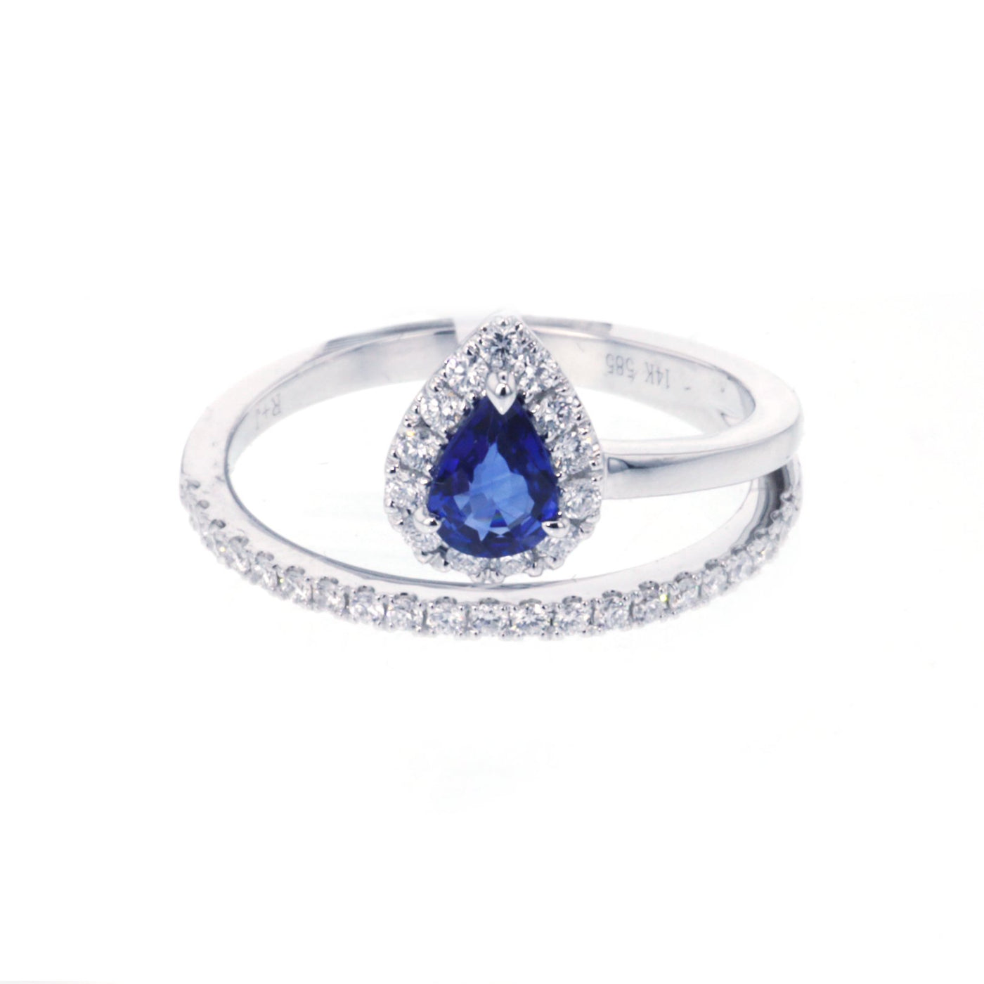 Blue Sapphire & Diamond Halo Ring