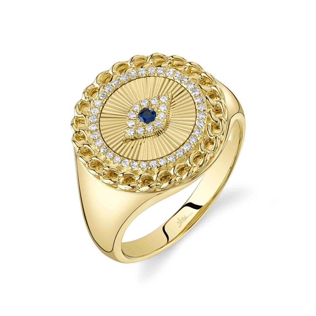 Blue Sapphire & Diamond Gold Eye Ring