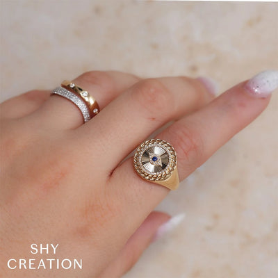 Blue Sapphire & Diamond Gold Eye Ring