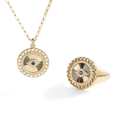 Blue Sapphire & Diamond Gold Eye Ring