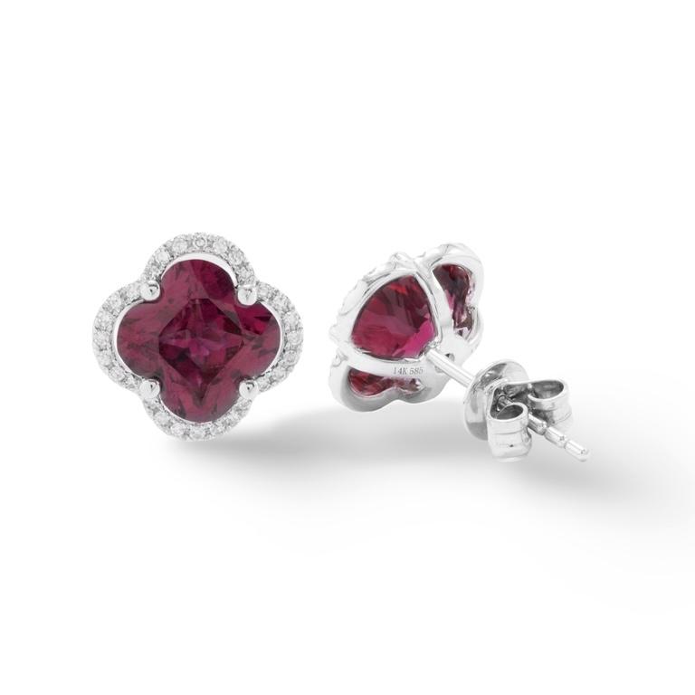 Raspberry Garnet & Diamond Halo Stud Earrings