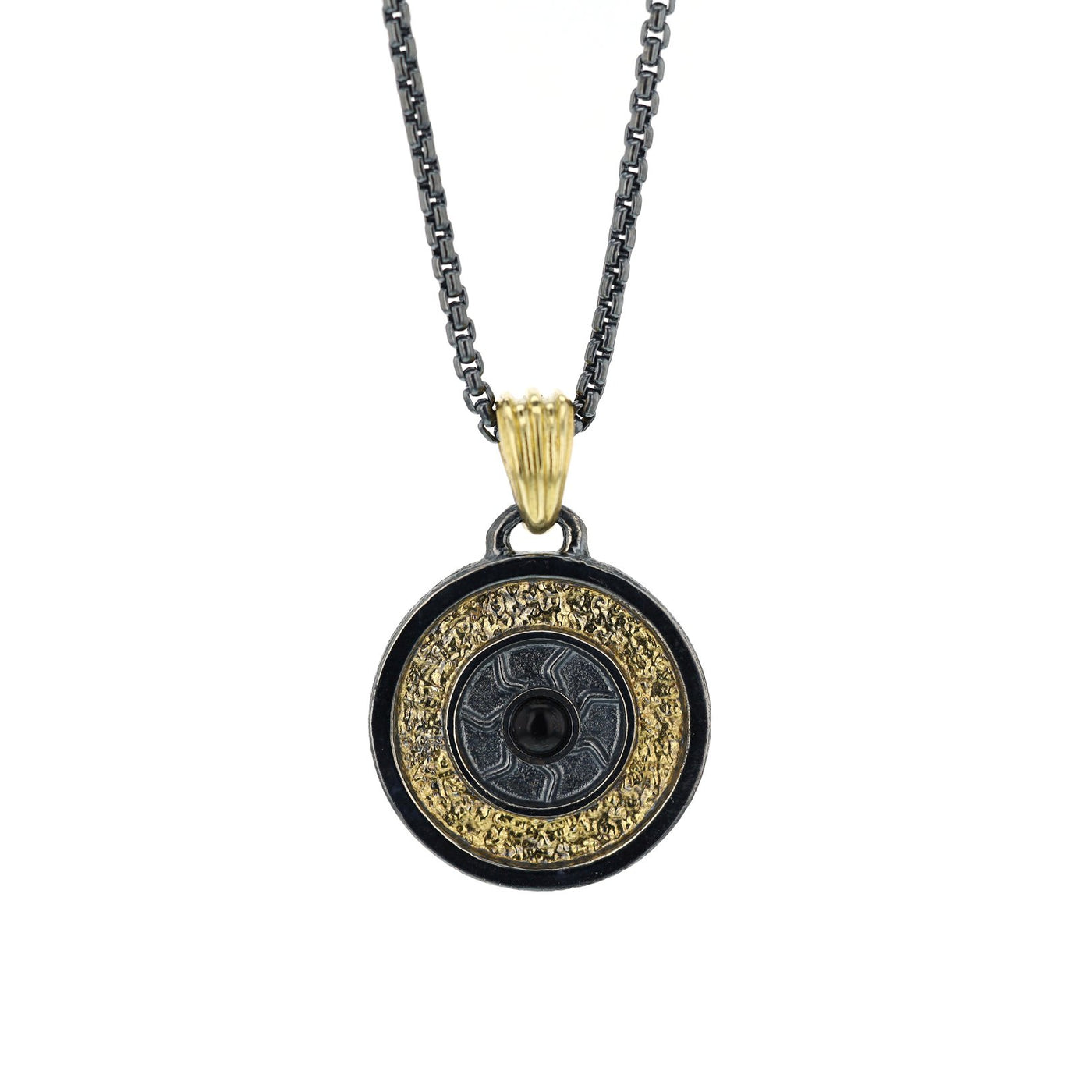 Black Cabochon Center Keum-Boo El Rey Pendant Necklace