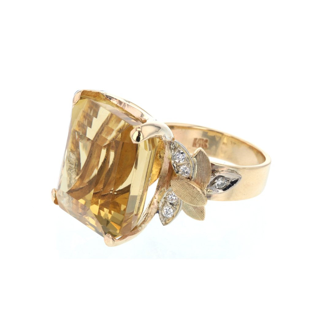 Emerald Cut Citrine & Diamond Ring
