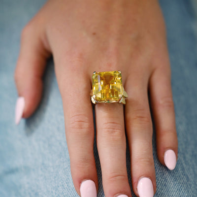 Emerald Cut Citrine & Diamond Ring