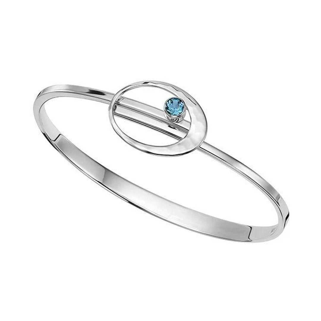 Blue Topaz "Elliptical Elegance" Bangle Silver Bracelet