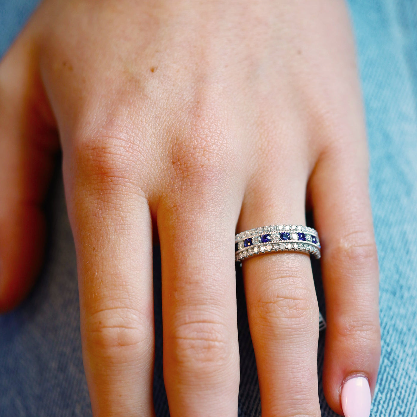 Blue Sapphire & Diamond Band
