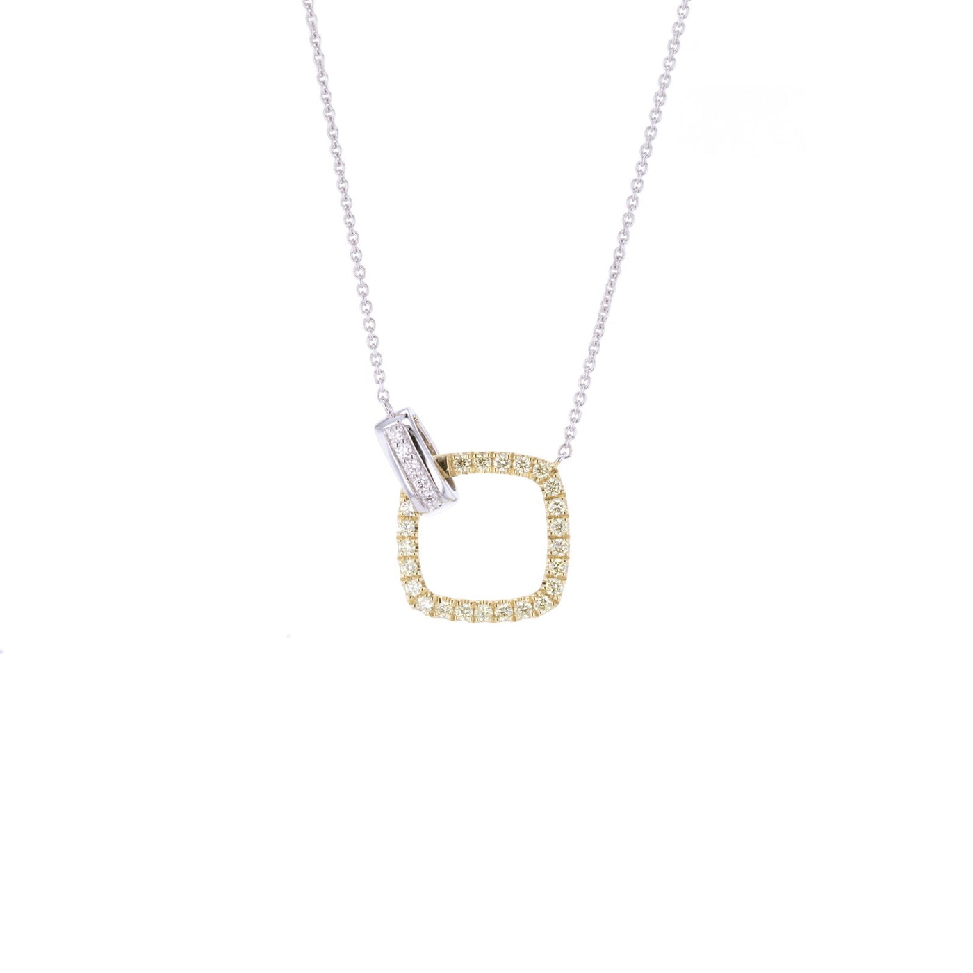 Yellow & White Diamond Open Square Necklace