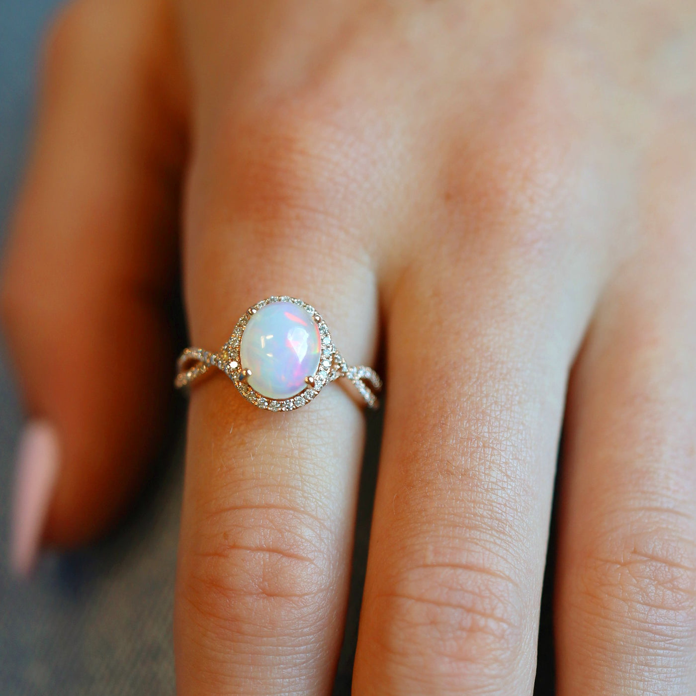 Opal & Diamond Halo Ring