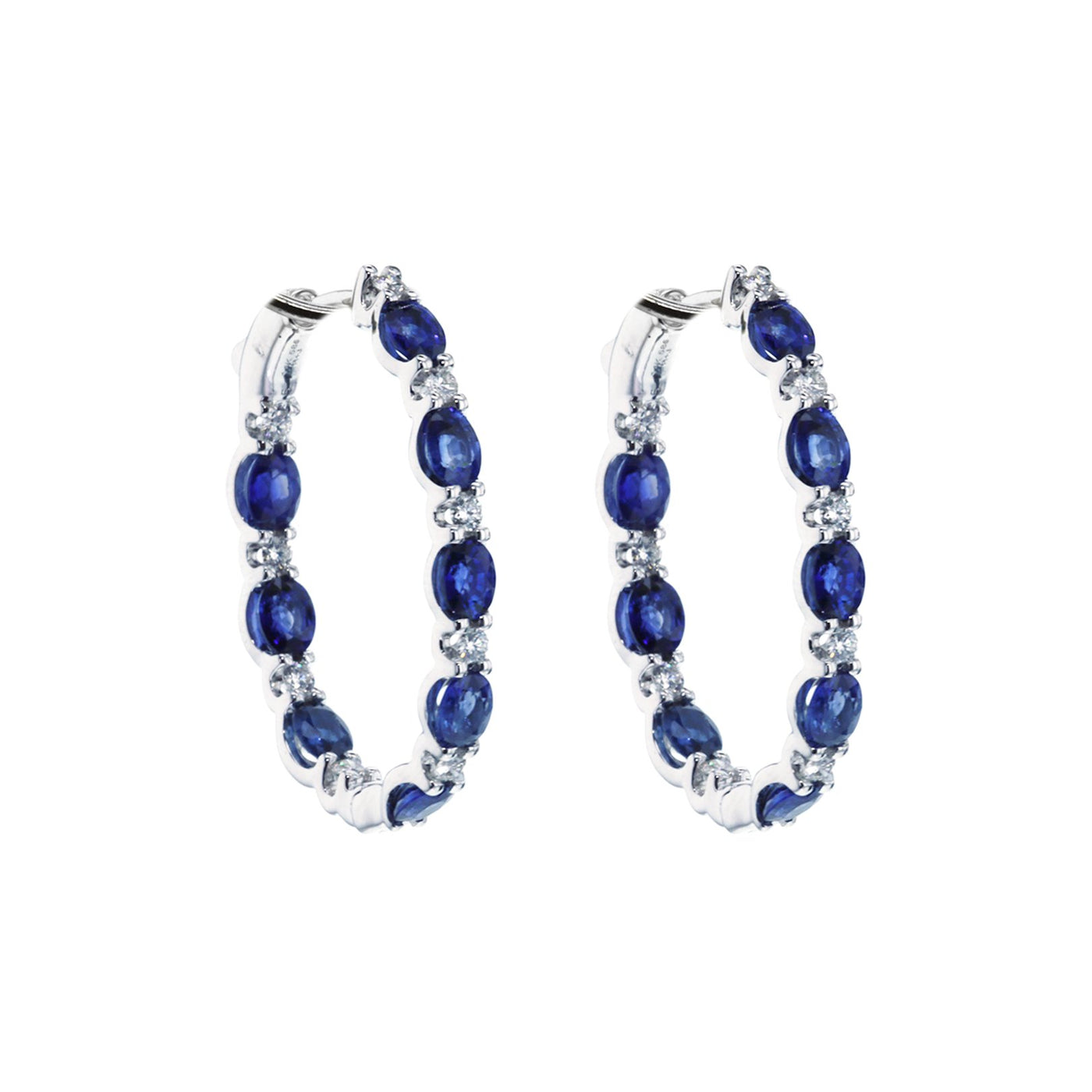 Blue Sapphire & Diamond Hoop Earrings