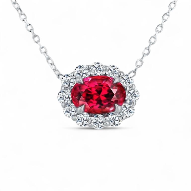 Ruby & Diamond Halo Necklace