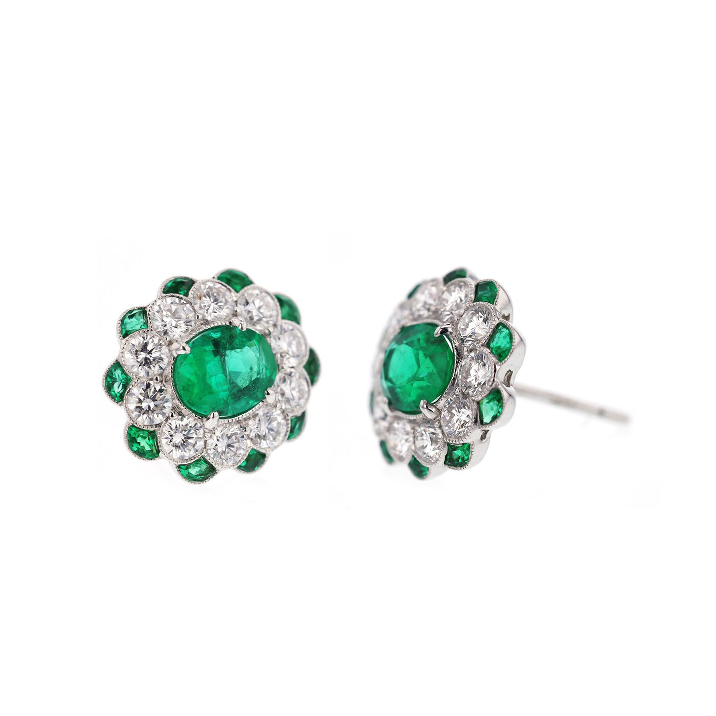 Emeral & Diamond Oval Earrings