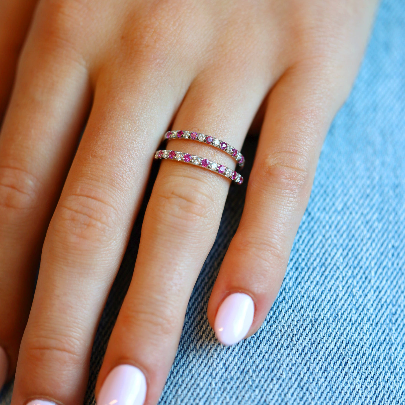 Pink Sapphire & Diamond Band