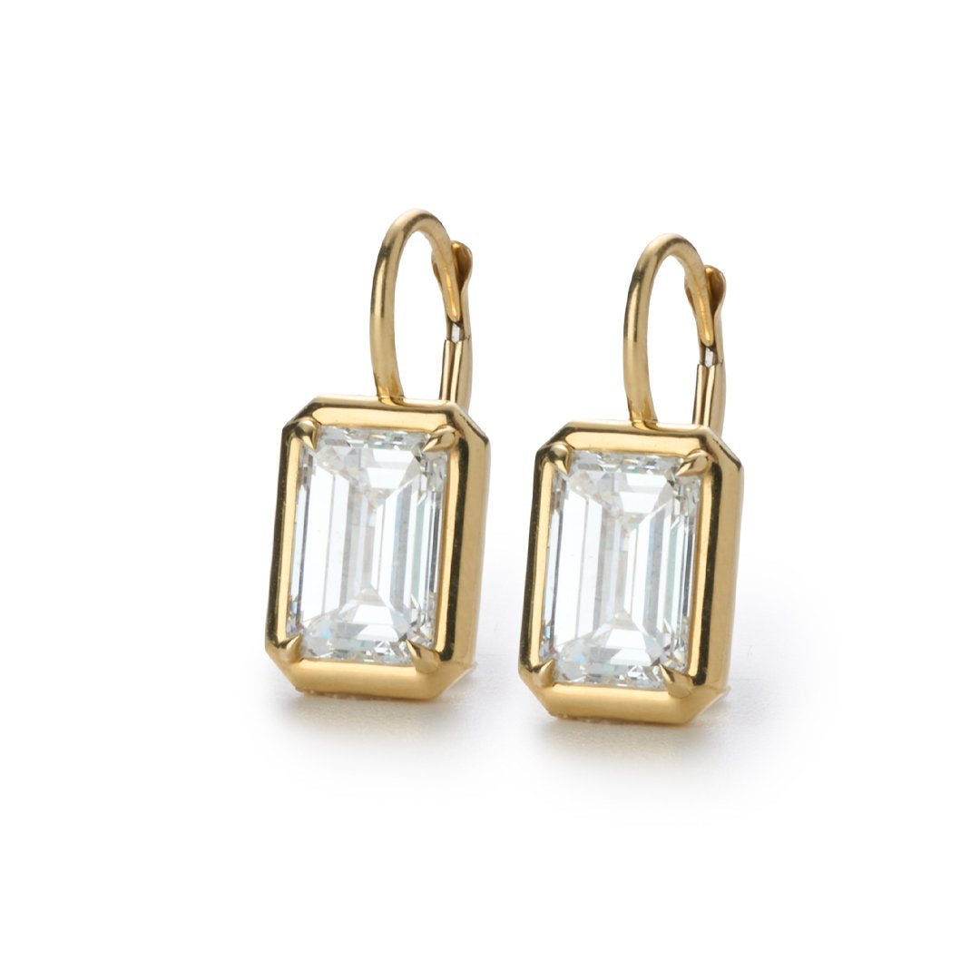 6.04 ctw Diamond Bezel Set Emerald Cut Diamond Earrings