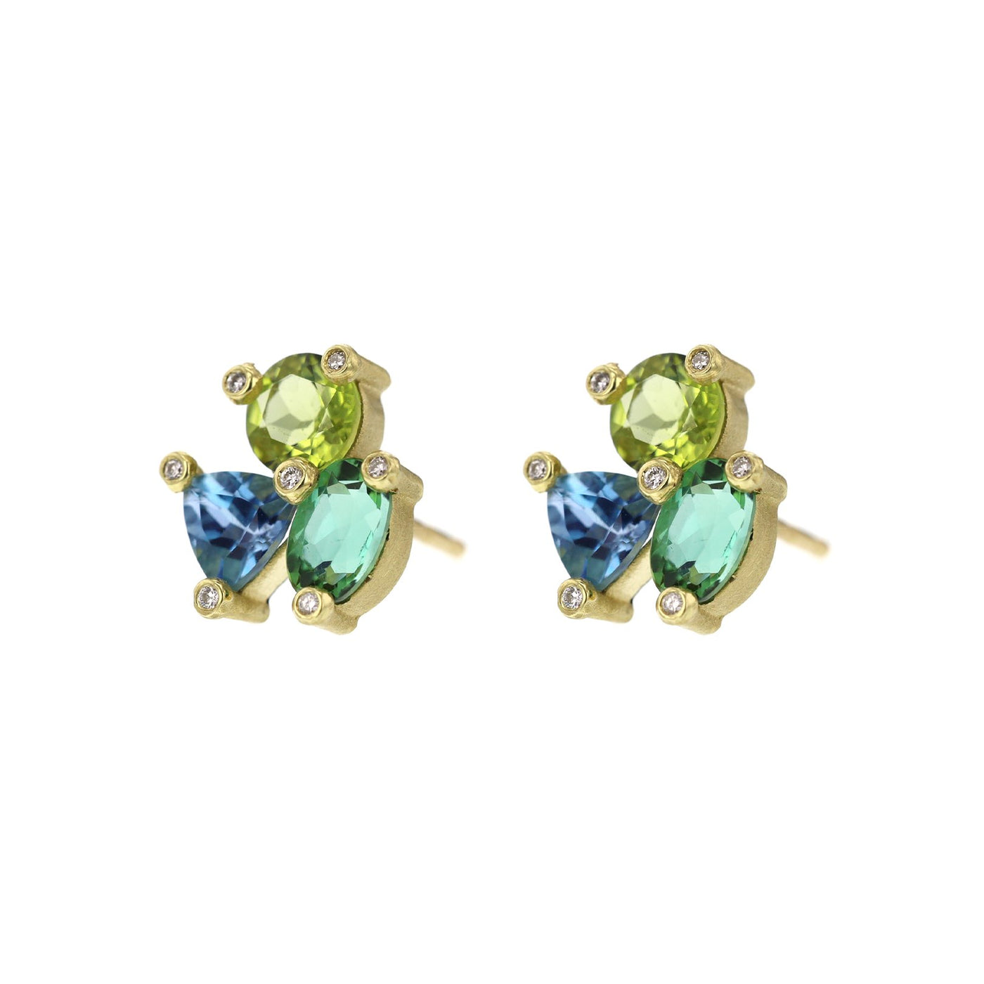 Aquamarine,Tourmaline,Peridot & Diamond Earrings
