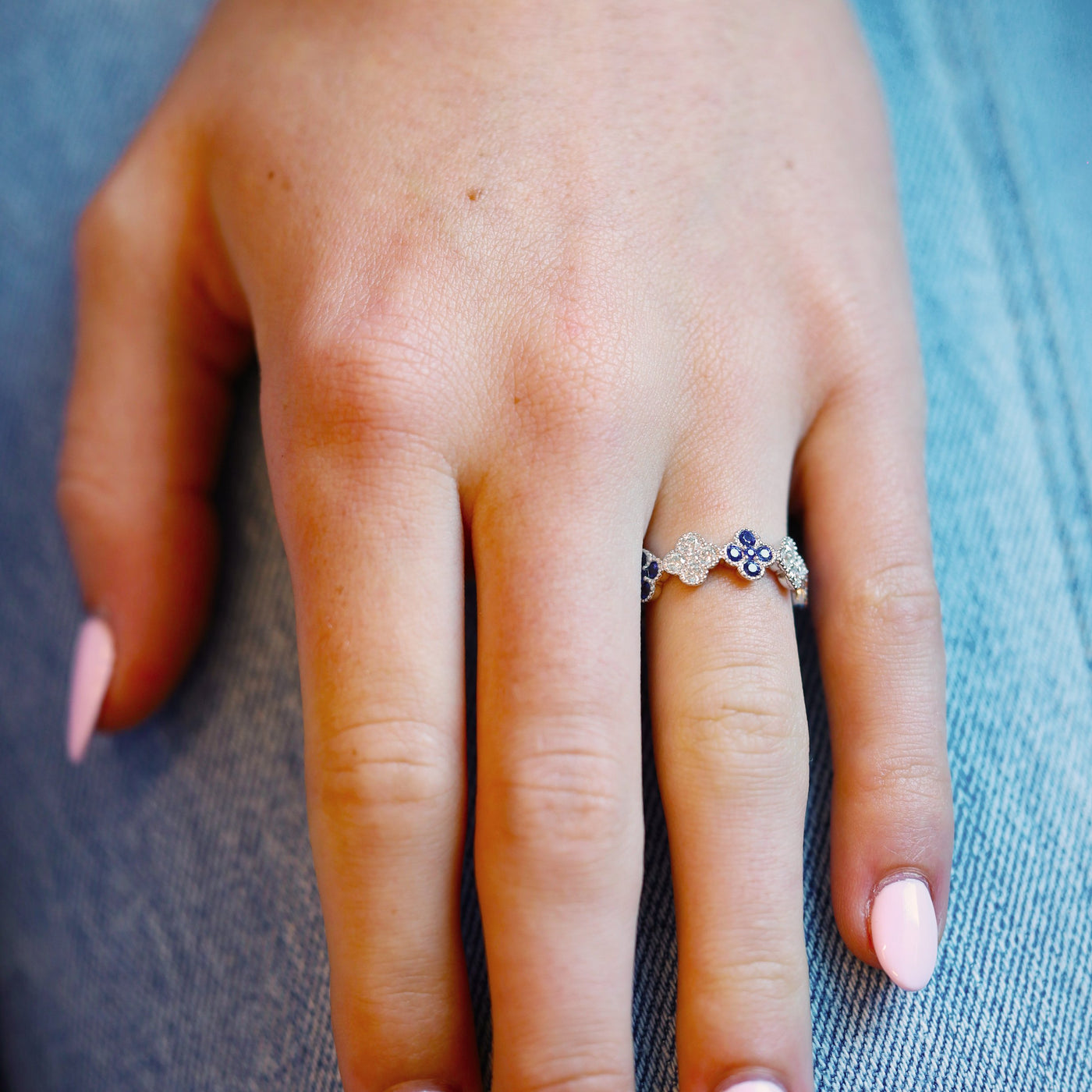 Blue Sapphire & Diamond Flower Band