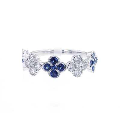 Blue Sapphire & Diamond Flower Band
