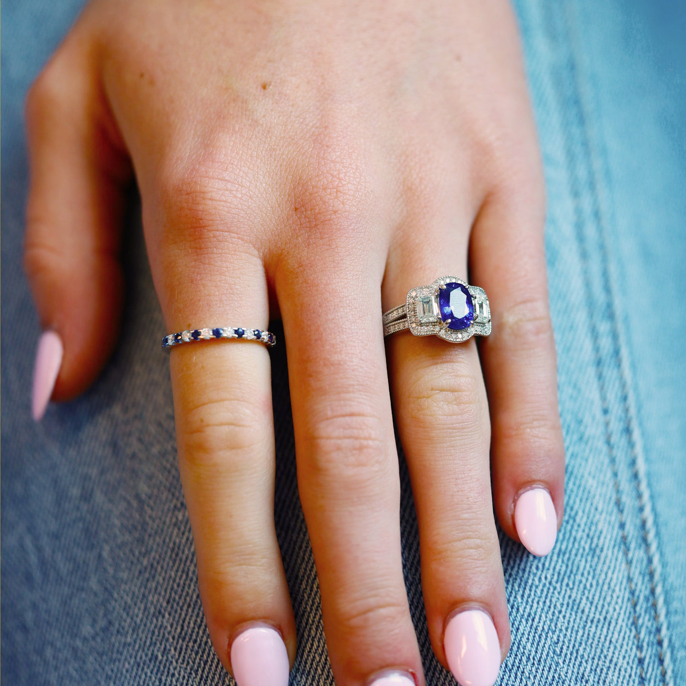 Blue Sapphire & Diamond Ring