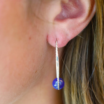 Lapis "Embrace" Hoop Silver Earrings