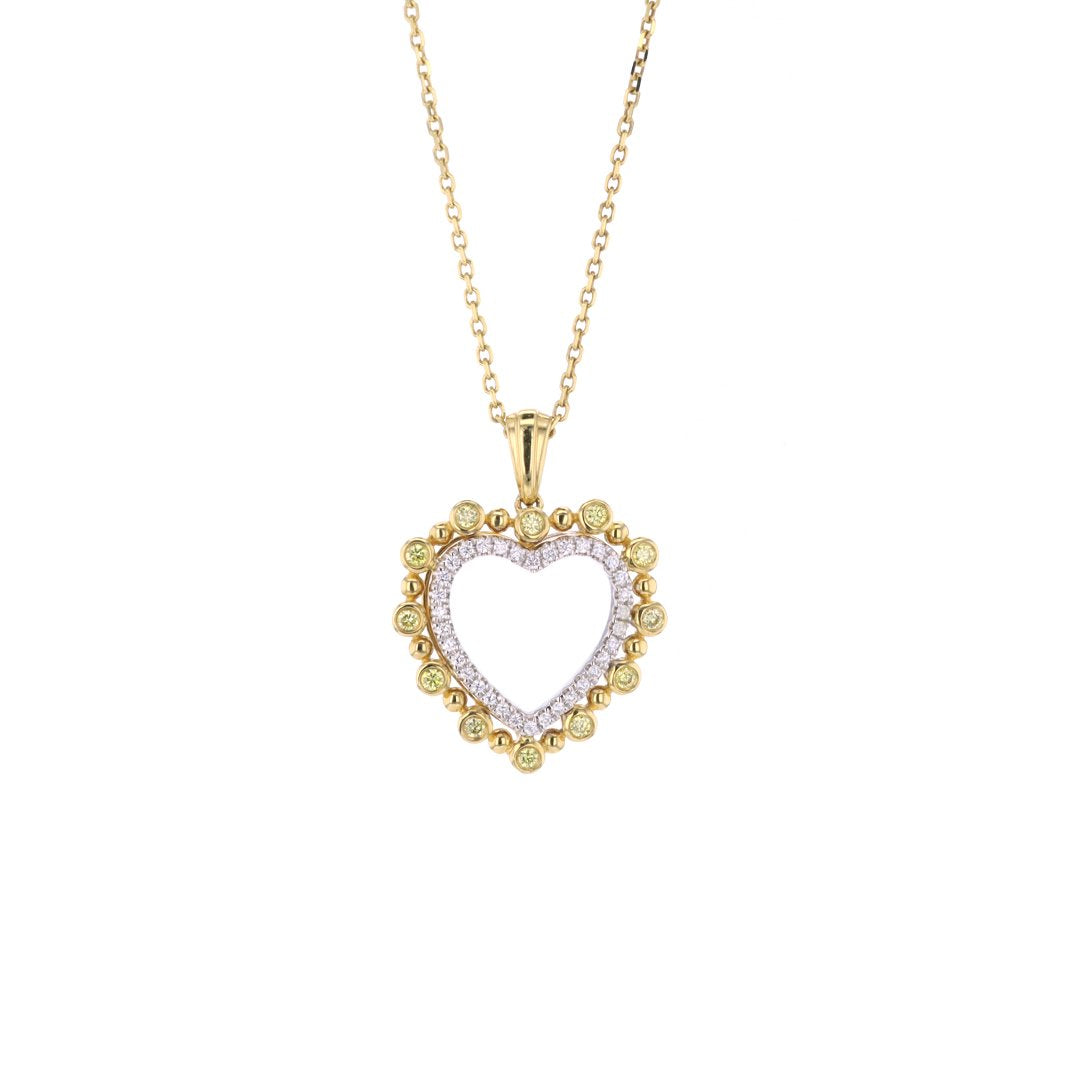 Yellow & White Diamond Heart Pendant Necklace